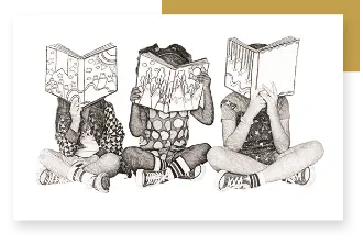 Animated image of children sitting and reading