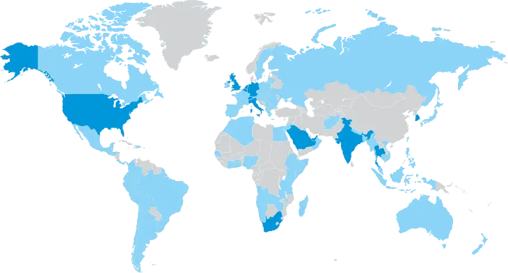 World Map showing SRF’s global manufacturing presence in India, Thailand, South Africa, and Hungary.